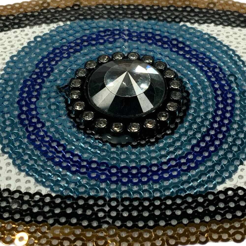 Large Sequins Evil Eye With 3D Center Jewel Iron On Black Blue Gold - Picture 5 of 6